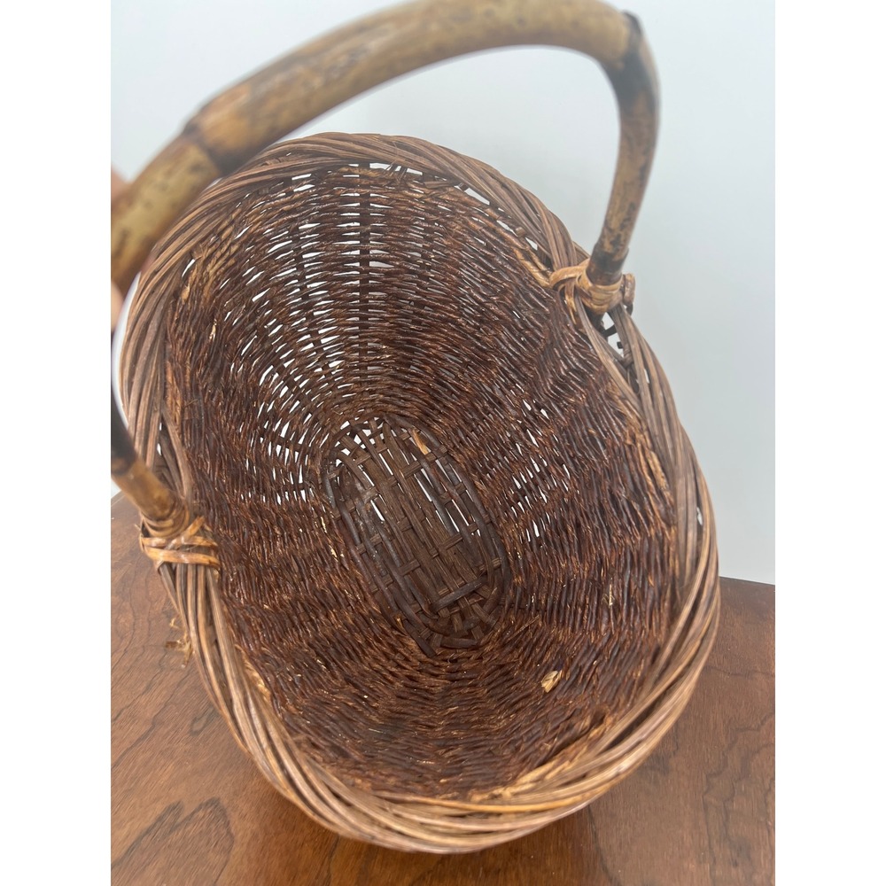 Vintage French Country Woven Rattan Wicker Gathering Basket Farmhouse Rustic 14" - Picture 12 of 14